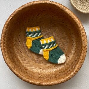 Green and Yellow Knit Baby slippers